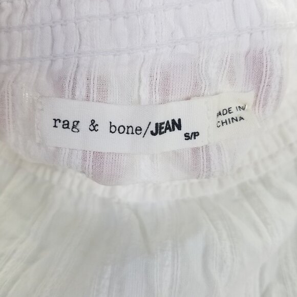 Rag & Bone Drew Blouse Women S Off Shoulder Smocked White Stripe Cotton Crop Top - Picture 8 of 15